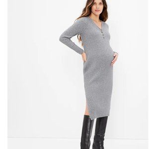 Gap Maternity Henley Long Sleeve soft stretchy grey knit sweater dress Size XL